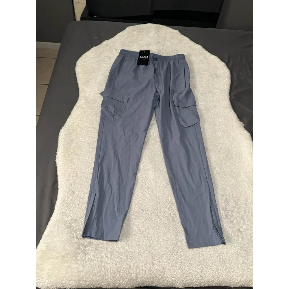 New Boohoo Man‎ Blue Active Gym Technical Cargo Jogger Size Large Steel